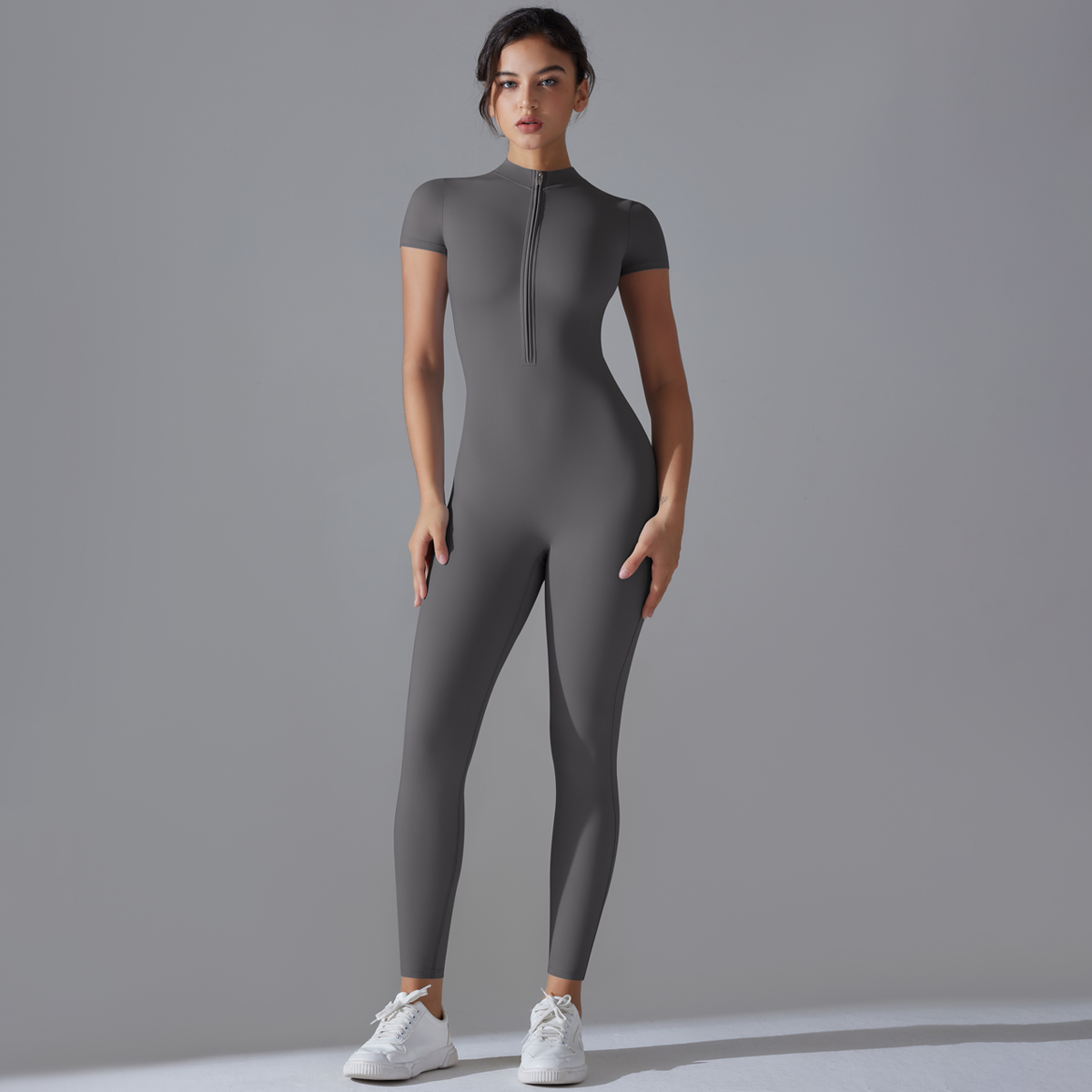 Yoga Fitness Kit - ヨガセット女性のジャンプスーツワンピーススーツジッパー半袖ジムプッシュアップトレーニング服フィットネスボディスーツスポーツウェアトラックスーツ
