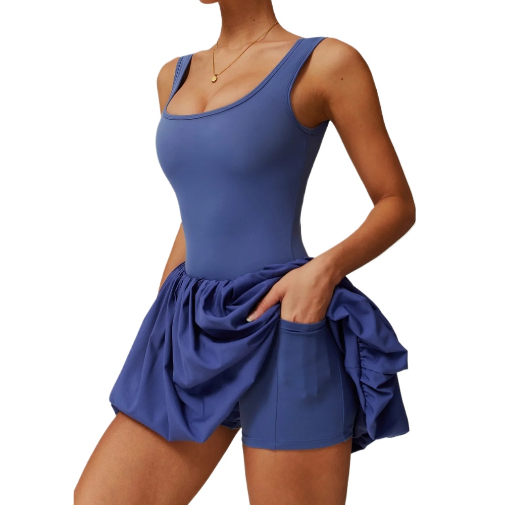 Yoga Fitness Dress - 女性用アンチグレアヨガロンパースフェイクツーピーススポーツドレスノースリーブテニスドレスショートパンツ付きランニングフィットネスダンスジャンプスーツ