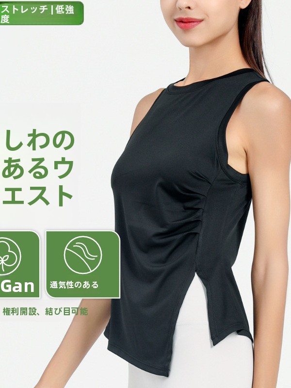 Yoga Fitness Spinning - 速乾フィットネスヨガタンクトップ レディース サマートレーニングTシャツ ノースリーブ ラウンドネック スタンダードフィット