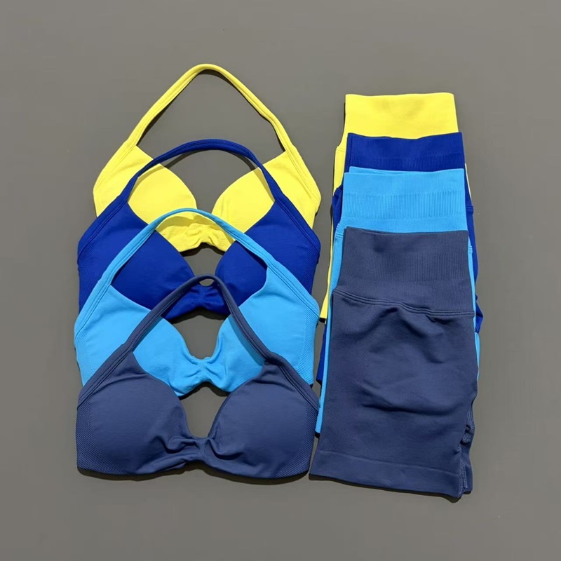 Yoga Fitness Kleidung - 2 ピース HISTELLO スポーツセット シームレスストラップ付きヨガブラ ハイウエスト
