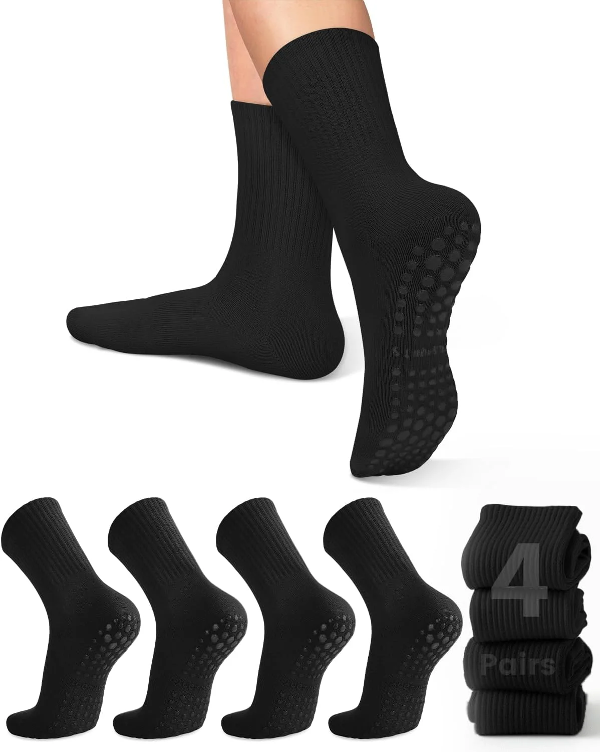 Yoga & Fitness With Faye The Well Being Studio Abbots Langley - 女性用ヨガソックス4足、ソリッドカラーのミッドソール滑り止めグリップ付きヨガピラティスバレエソックス