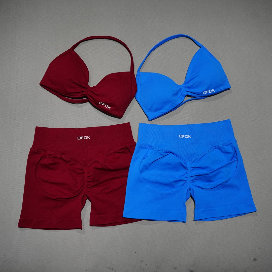 Yoga Fitness Kit - DFDK 女性 2 個フィットネススポーツセットレースアップヨガブラハイウエストショートレギンスシームレスサイクリングランニングワークアウトアクティブウェア