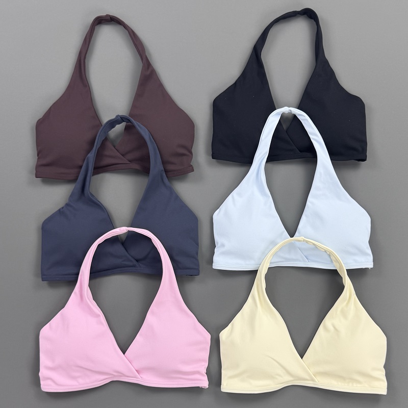 Yoga Mat For Fitness - ジムトップ レディース ホルターネック スポーツブラ フロントクロス Vネック