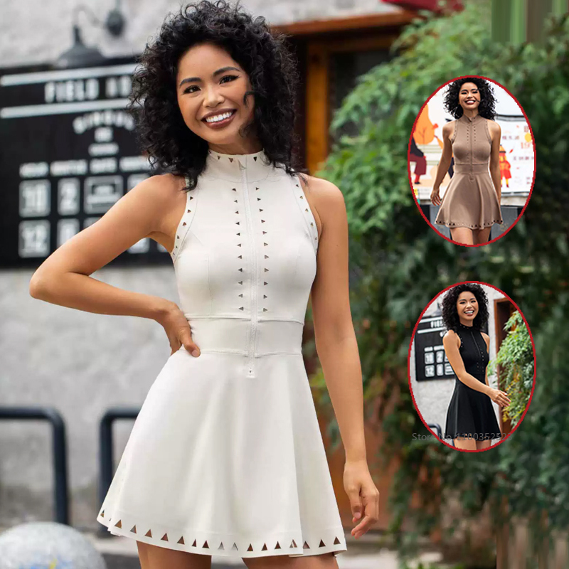 Yoga Fitness Dress - 女性用ノースリーブヨガテニスドレス、ファッショナブルなジッパー付きスポーツウェア、ランニングドレス、通気性のある透かし彫りワークアウトフィットネススカート
