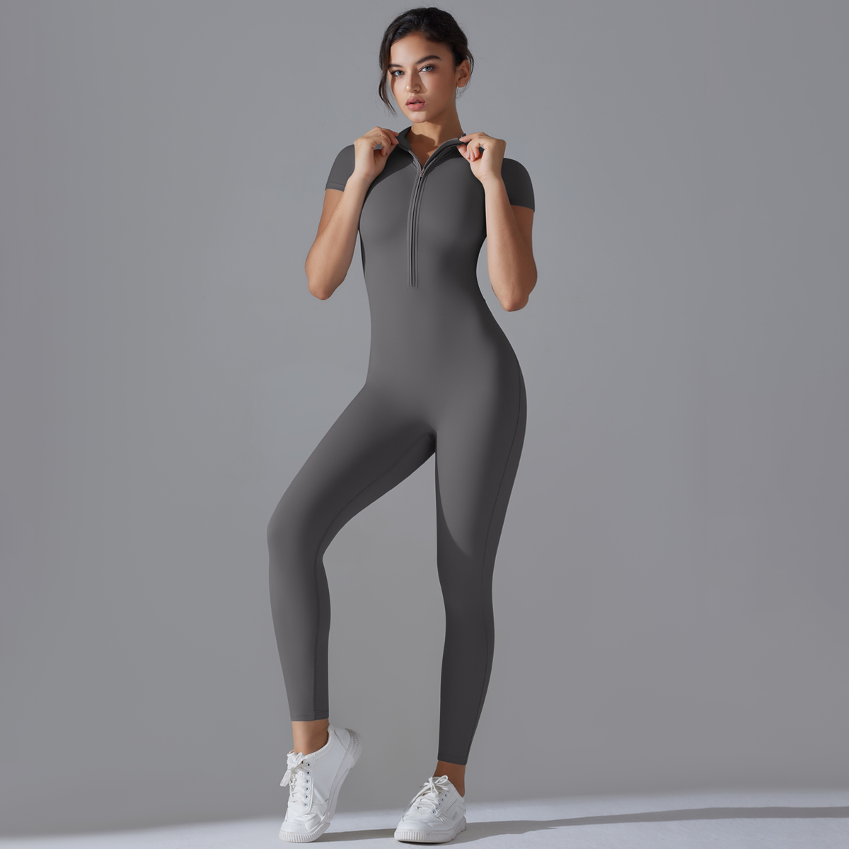 ヨガセット女性のジャンプスーツワンピーススーツジッパー半袖ジ - Yoga Fitness Kit のレビューと価格
