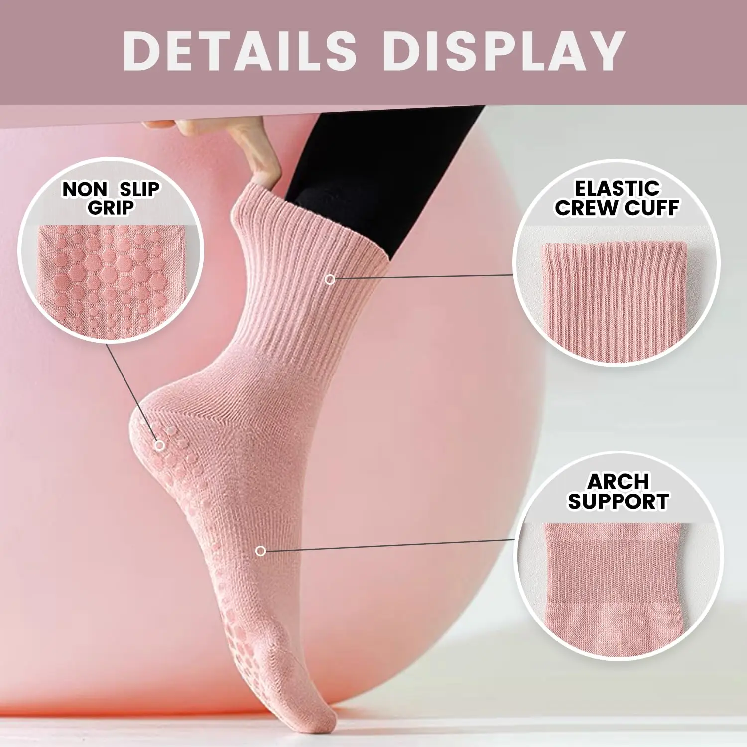 女性用ヨガソックス4足、ソリッドカラーのミッドソール滑り止め - Yoga & Fitness With Faye The Well Being Studio Abbots Langley のレビューと価格