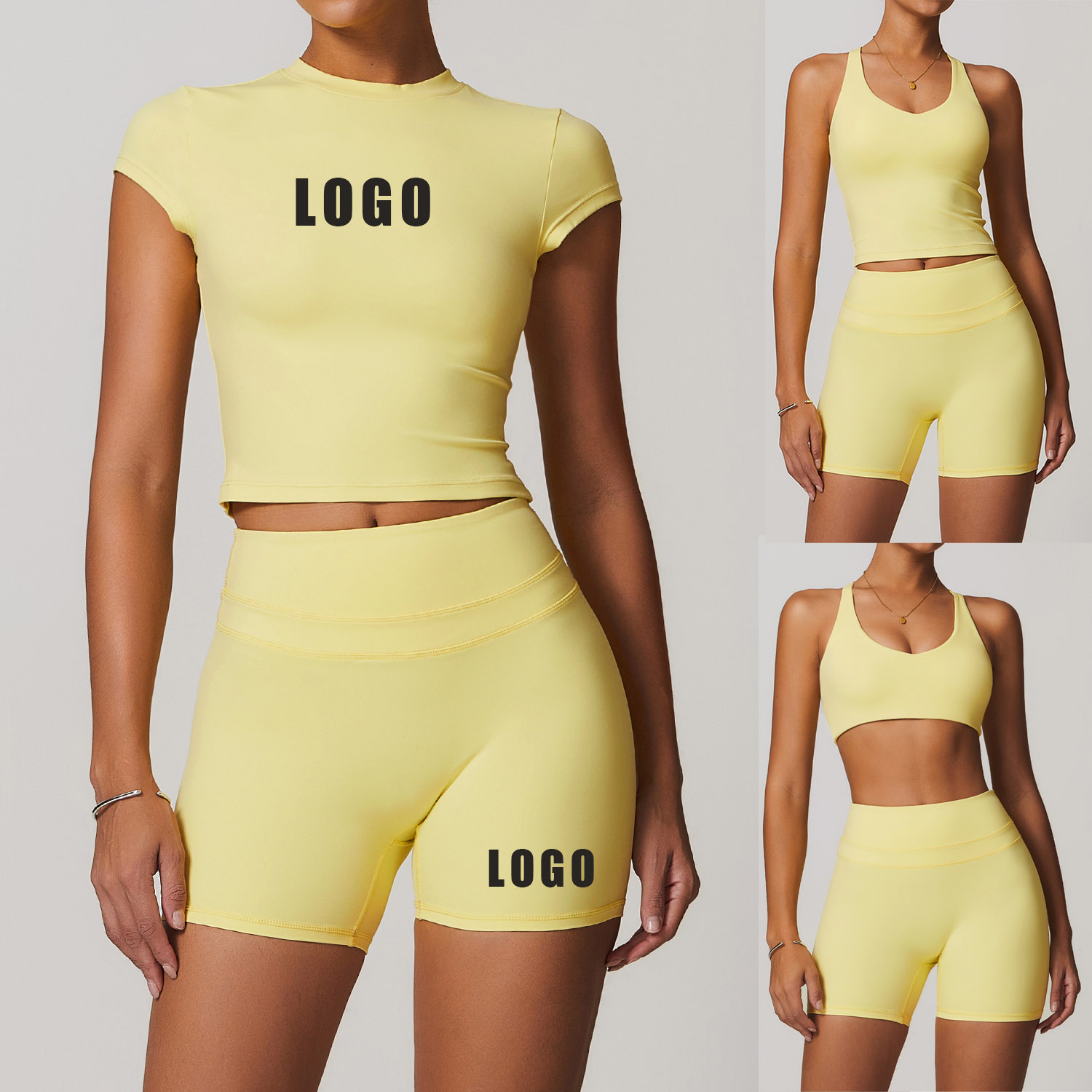 カスタムロゴ入りレディースタイトバックヨガスーツハイウエスト - Yoga Fitness Logo のレビューと価格