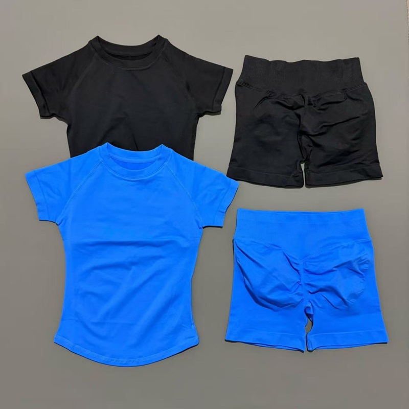2 ピーススポーツセットシームレスヨガ半袖トップフィットネス - Yoga Fitness Kit のレビューと価格