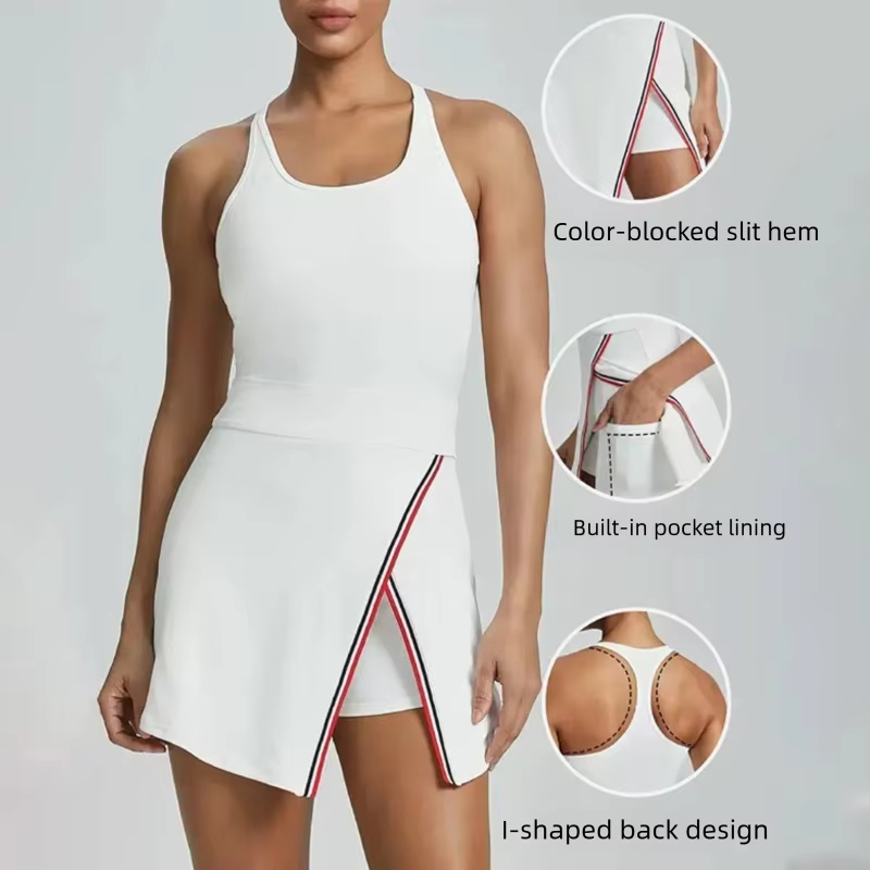 コントラストカラーのジム用アンチエクスポーズボトムス、スポー - Yoga Fitness Dress のレビューと価格