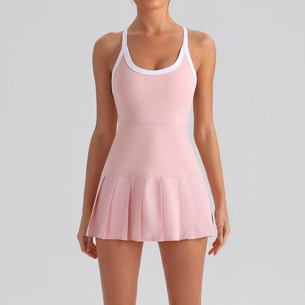 プリーツワンピースヨガドレス女性用胸パッド付きスポーツテニス - Yoga Fitness Dress のレビューと価格
