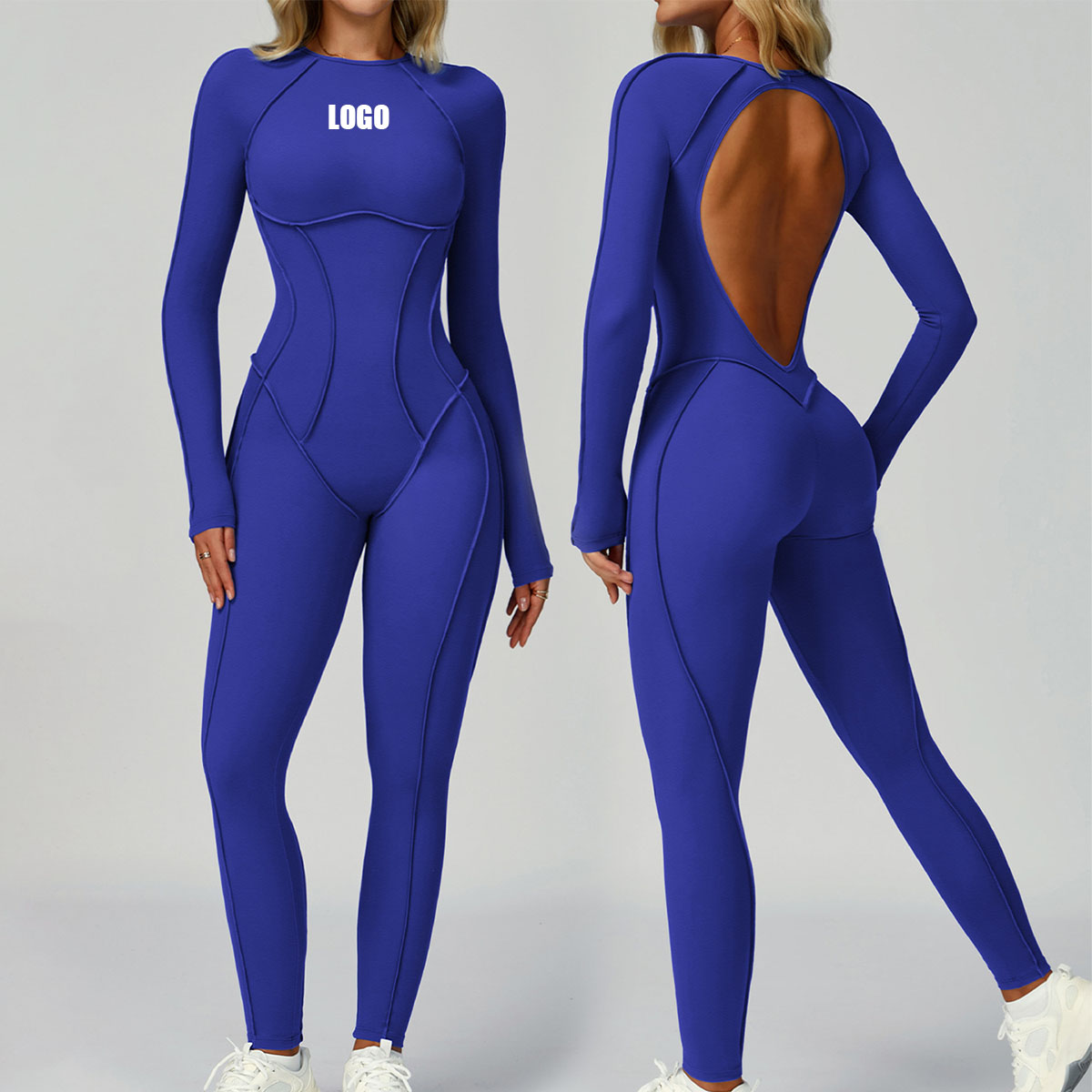 カスタムロゴ入りレディースヨガワンピース、背中開きヨガウェア - Yoga Fitness Logo のレビューと価格